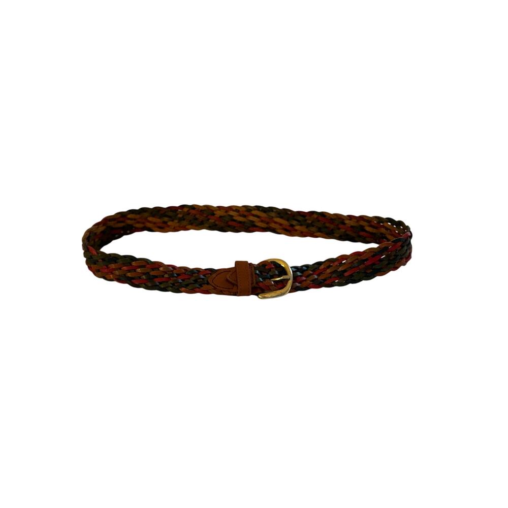 Vintage Kandell & Marcus Braided Leather Belt S-M Multicolor Woven Gold Buckle